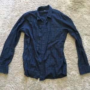 Uniqlo - S Navy Blue Plaid Flannel Shirt